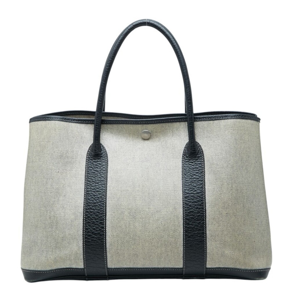 Hermes Garden Party PM Tote Bag Handbag Beige Black Toile H Negonda Women's H...